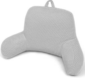 lot 301229 image: Reading Pillow, Silk Back Support Pillow for Bed Sitting Up, Large Bed Rest Pillow with Arms for Adults,Back Support Pillow for Couch and Chair, Grey