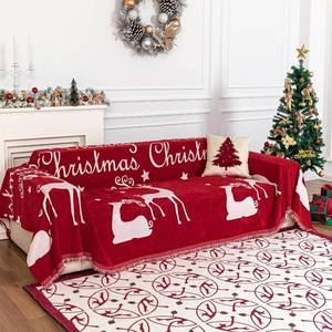 lot 301230 image: MYSKY HOME Christmas Couch Cover for Sofa Couch Covers for Pets, Non Slip Dogs Furniture Protector with Tassels for Living Room Non Slip Washable Furniture Protector Cover for Pet, Cat, 71x118, Red