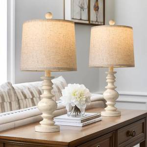 lot 301231 image: BOBOMOMO Tradition 20.5 Rustic Table Lamp Set of 2 for Living Room Farmhouse Bedside Desk Lamps Bedroom Nightstand Vintage Lamps Linen Washed Suitable for Decorating Small Areas