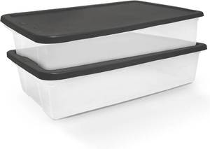 lot 301233 image: HOMZ 2-Pack Snaplock, Large Clear Plastic Storage Organizer Bins wLids, 41 Quart, Gray - Stackable Container Boxes for Bedroom, Bathroom, Garage, and Office Organization