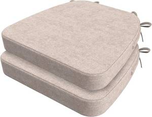 lot 301256 image: AAAAAcessories D-Shaped Chair Cushions, 2 Thick Dining Chair Pads with Ties and Removable, Machine-Washable Cover, 17 x 16, Set of 2, Oatmeal Beige