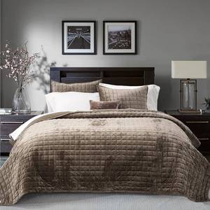 lot 301260 image: RECYCO Luxury Velvet Quilt Set King Size Bedding Sets, Ultra Soft Velvet Comforter Set, Lightweight Channel Box Stitch Oversized Bedspread Coverlet for All Season, with 2 Shams, Mocha Brown