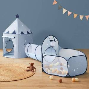 lot 301267 image: Tiny Land 3-in-1 Baby Tunnel for Toddlers with Ball Pit & Play Tent, Pop Up Crawl Tunnel for Kids, IndoorOutdoor Play Tunnel, Foldable Baby Crawling Tunnel Toy (Blue)