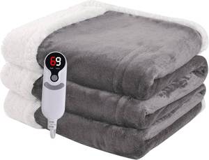 lot 301269 image: Heated Blanket Electric Blanket Full Size 72x84 with 9 Heating Levels, 1-10 Hour Auto Shut Off, Machine Washable, Flannel & Sherpa Soft Warming Blanket for Couch, Bed, Office - Light Grey
