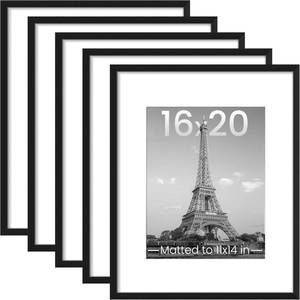 lot 401162 image: upsimples 16x20 Picture Frame Set of 5, Display Pictures 11x14 with Mat or 16 x 20 Without, Wall Gallery Poster Frames, Black