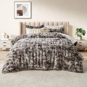lot 401164 image: DAICO 3 Pieces Fluffy Faux Rabbit Fur Comforter Set Plush Fuzzy Bubble Comforter Bedding Set Warm Cozy Bedding Comforter Sets for Winter, 1 Comforter and 2 Pillowcases, Queen Size, Tie Dye Grey