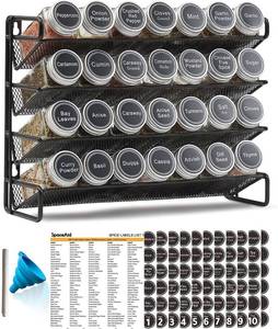 lot 401165 image: SpaceAid Spice Rack Organizer with 28 Spice Jars, 386 Spice Labels, Chalk Marker and Funnel Set for Cabinet, Countertop, Pantry, Cupboard or Door & Wall Mount - 28 Jars, 13.4 W 10.8 H, Black