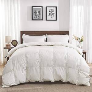 lot 401178 image: Goose Feather Down Fiber Comforter Queen Size - 100% Organic Cotton Shell All Season Duvet Insert, Medium Warmth Hotel Luxury Bedding Comforter(90x90 Inch, White)