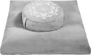 lot 401182 image: Meditation Zafu Cushion Set with Buckwheat Hulls & Memory Foam - Ergonomic Support for Yoga & Sitting - Removable Machine-Washable Luxury Velvet Cover - for Adults and Kids (Grey)