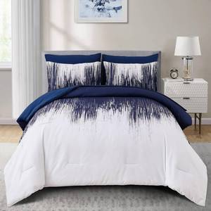 lot 401186 image: Dinjoy Ombre Blue Comforter Set Queen Size Gradient Navy Blue White Boho Bedding Set for Teen Men Women 7 Pieces Bed in A Bag Bohemian Bed Set with Comforter, Sheets, Pillowcases & Shams