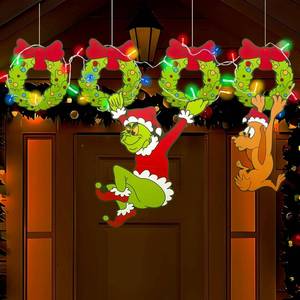 lot 401187 image: Outdoor Christmas Fence Decorations, 6Pcs Light Up Christmas Fence Peeker Signs Decor with LED String Lights for Yard Garden Lawn Fireplace, Tree Decoration