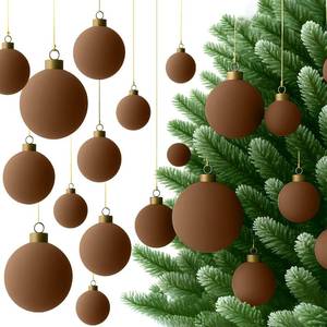 lot 401189 image: 36 Pcs Brown Velvet Christmas Balls Bulk - 2.36, 2.76, 3.15 Flocked Christmas Tree Ball Ornaments Hanging Decoration for Xmas Tree, Wreath, Home or Party Decorations