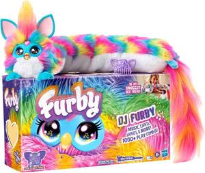 lot 401193 image: FURBY DJ Interactive Toy, Super Snuggly Rainbow Electronic Plush with Music, Lights, Motion, & Games, Speaks English & Furbish, 32in Long, Ages 6