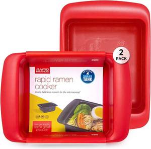 lot 401196 image: Rapid Ramen Cooker  Microwave Ramen in 3 Minutes  Perfect for Dorm, Small Kitchen, or Office  Dishwasher-Safe, Microwaveable, BPA-Free (Red, 2 Pack)