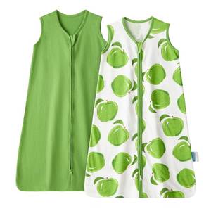 lot 401203 image: TILLYOU 2 Pack Baby Sleep Sack 6-12 Months 100% Cotton Wearable Blanket 0.5 TOG Sleeveless Summer Sleep Sacks with 2-Way Zipper, Green Apple & Fruit Green