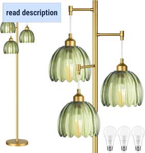 lot 301242 image: Gold Floor Lamp for Living Room,Bedroom,Mid Century Modern Standing Lamp Brass Tree 3 Light Tall Floor Lamps Vintage Retro Floor Lights Glass Green Flower Lamp Shade Farmhouse Boho Bohemian