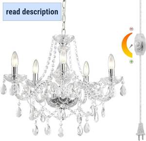 lot 301261 image: HOXIYA Dimmable Plug-in 5 Light Crystal Chandelier with Cord Glass, Chrome Candle Style Hanging Swag Lighting, K9 Crystals Beads Modern Pendant Light Fixtures Ceiling for Dining Living Room Bedroom