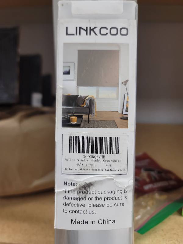 lot 9338 image: LINKCOO Roller Window Shade GreyWhite 48x72
