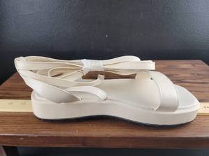 lot 12444 image: White Platform Ankle Wrap Sandals