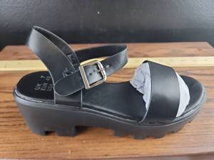 lot 12445 image: Black Platform Sandals with Buckle Detail
