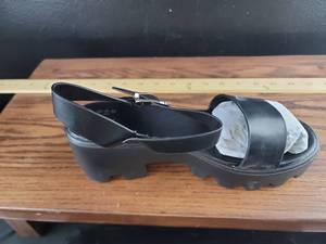 lot 12447 image: Black Platform Chunky Sandals with Buckle Straps