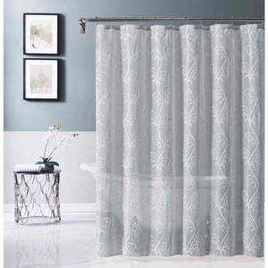 lot 23467 image: Dainty Home Rita 3D Floral Chenille Embroidered Solid Sheer Linen Look 70  x 72  Shower Curtain In Silver