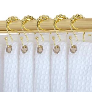 lot 23489 image: Utopia Alley Shower Hooks Double Shower Curtain Rings for Bathroom Rust Proof Shower Curtain Hooks for Shower Curtain or Liner, Set of 12, Gold