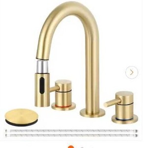 lot 23513 image: Double handle 8 in. Widespread Bathroom Faucet 3-Hole Bathroom Sink Faucet in Brushed Gold