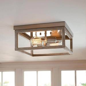 lot 23546 image: Hampton Bay Boswell Quarter 12 in. 2-Light Brushed Nickel with Weathered Wood Accents Coastal Flush Mount for Bedrooms with Bulbs
