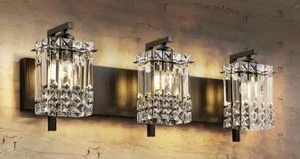 lot 23618 image: Rennnsan Charlotte 25.6 in. 3-Light Modern Black Bathroom Vanity-Light with Square Crystal Shades