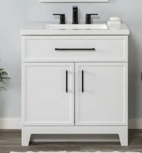 lot 23621 image: Style Selections Potter 30-in True White Single Sink Bathroom Vanity with White Cultured Marble Top