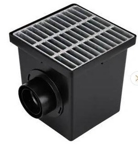 lot 23625 image: NDS 12 in. Square Catch Basin Drain Kit with 2-Opening Catch Basin Steel Grate 2-Outlet Adapters 1-Outlet Plug