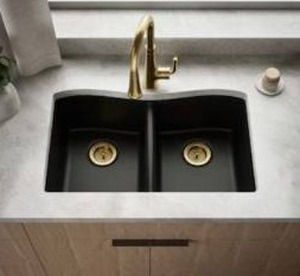 lot 23628 image: KOHLER Ealing Drop-in or undermount 33-in x 22-in Composite Double equal bowl Kitchen Sink Retail $289