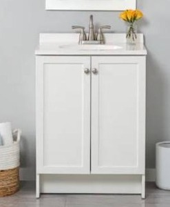 lot 23629 image: Project Source Jax 24-in True White Single Sink Bathroom Vanity with White Cultured Marble Top