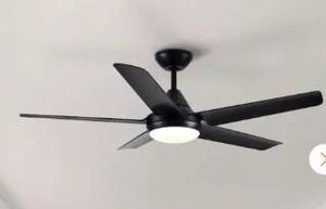 lot 23632 image: YUHAO 48 in. LED Indoor Matte Black Ceiling Fan with Integrated Light Kit and Remote Control