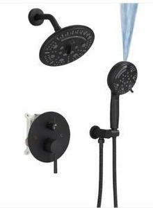 lot 23518 image: HOMEMYSTIQUE Single Handle 8-Spray Round Shower Faucet 2.5 Gpm with Adjustable Flow Rate in Matte Black- Retail $190