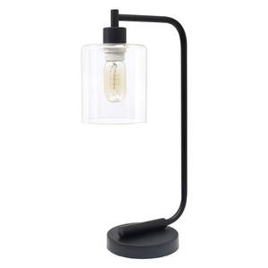 lot 23524 image: Simple Designs 18.8  Industrial Vintage Bronson Iron Desk Lamp with Glass Shade  Black