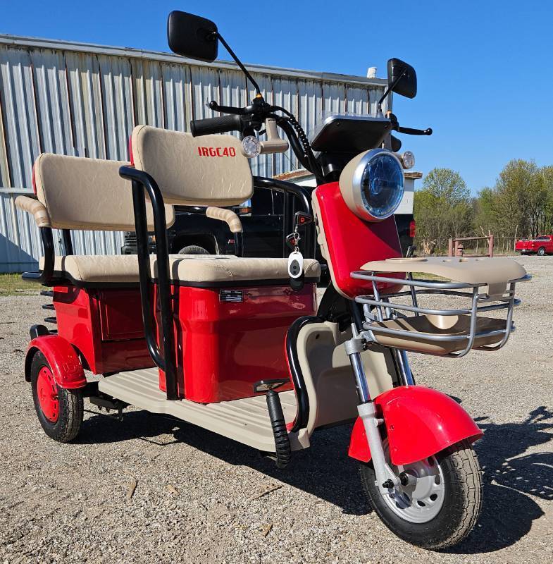 lot 5039 image: UNUSED 2025 - Red Mini Golf CartTrike IRGC40 - Wall Charger - Remote Security System - Lights - Horn - Under Seat Storage - Small But Powerful Some Assembly Required