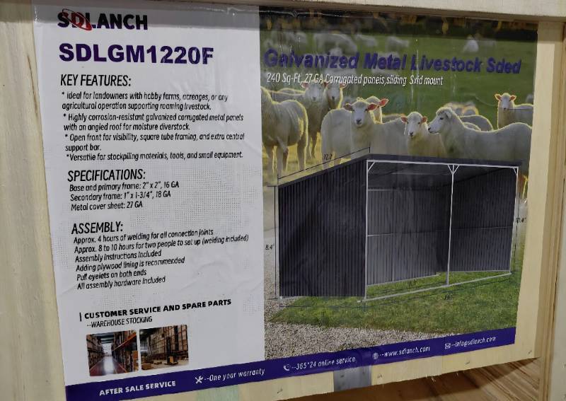 lot 5147 image: Unused SDLanch 20x12 Galvanized Metal Livestock Shed SDLGM1220F