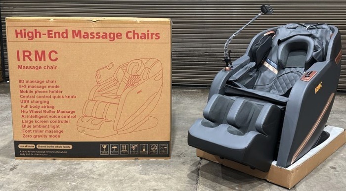 lot 5050 image: Unused IRMC High End Massage Chair w AI Technology & Voice Control-Hot Compress-Large Touch Screen-Zero Gravity Mode-360 Degree Airbag-Bluetooth-6 Modes-Hand or Roller Massage-Retails $9798.69