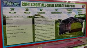 lot 8275 image: Unused in Crate - Future 20ftx30ft All-Steel Garage Carport FT-ZP20