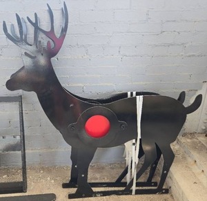 lot 8290 image: Unused Future Steel Whitetail Deer Shooting Target with Red Vitals Bullseye - NB550 Bulletproof Steel