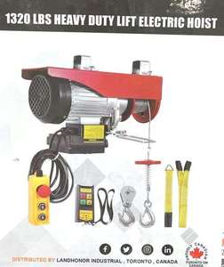 lot 3316 image: Unused LandHonor 1320lb Heavy Duty Lift Electric Hoist LHR-PA600