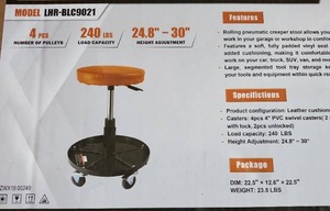 lot 3396 image: Unused LandHonor 240lb Tool Stool w Castors  LHR-TS240