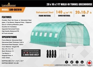 lot 3180 image: Unused LandHonor 20 x 10 x 7 Walk-In Tunnel Greenhouse  LHR-GH2010