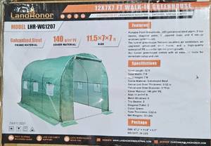 lot 3191 image: UNUSED LandHonor  LHR-WG1207 12X7X7 WALK-IN GREENHOUSE