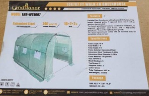 lot 3195 image: Unused LandHonor 10 x 7 x 7 Walk-In Greenhouse  LHR-HSTG02