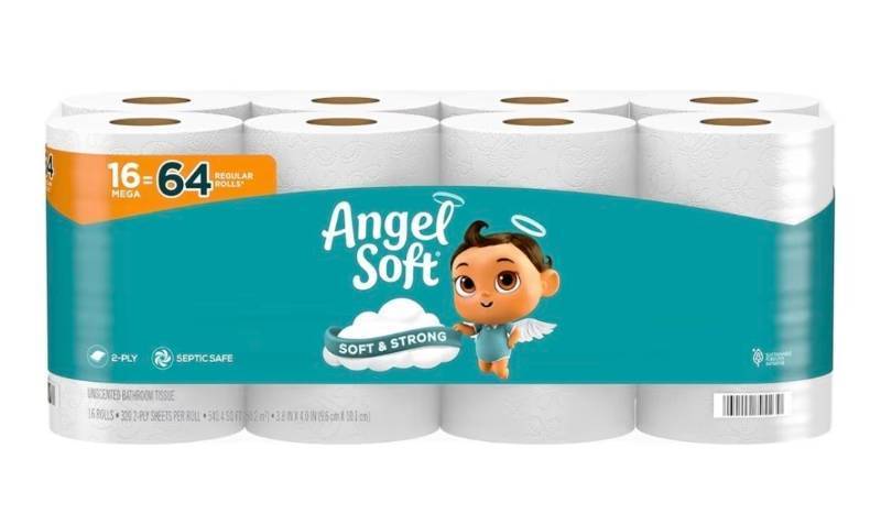 lot 10009 image: Angel Soft Toilet Paper, 16 Mega Rolls  64 Regular Rolls, Soft and Strong Toilet Tissue
