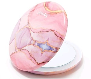 lot 1185 image: Fancii Lumi LED Lighted Compact Makeup Mirror for Travel, 1X10X Magnifying Pink Agate