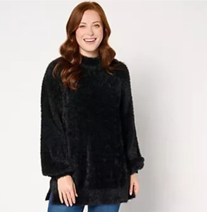 lot 1232 image: Belle by Kim Gravel Shaker Knit Turtleneck Tunic Sweater Black Medium